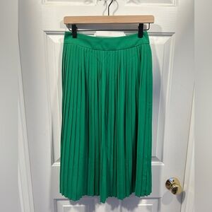 J Crew pleated green midi maxi skirt with sheer pleat and liner